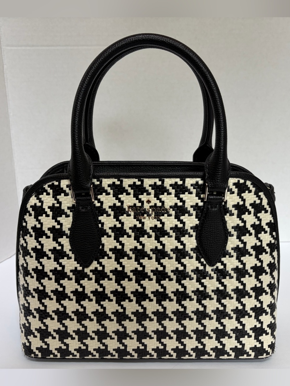 kate spade Black and Ivory Houndstooth Top-Handle Satchel Handbag